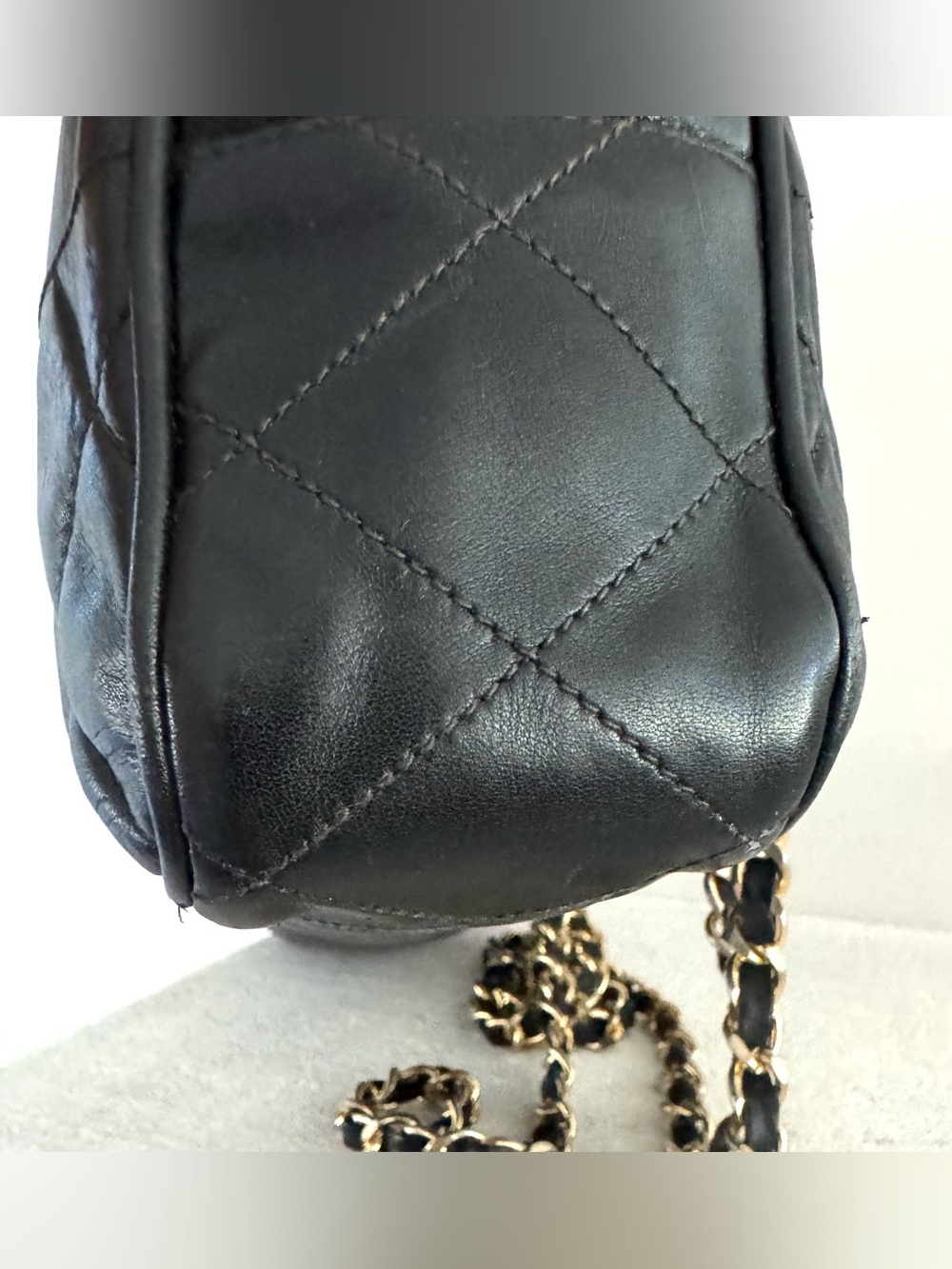 CHANEL Vintage Small Shopper Tote Shoulder Bag Black Lambskin + COA - Picture 7 of 14